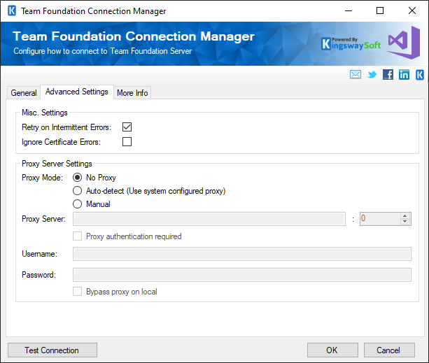 TFS Connection Manager - Advanced Settings